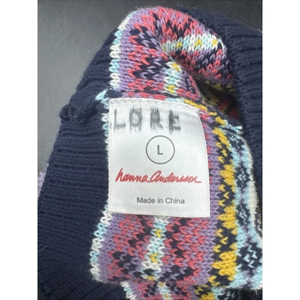 Hanna‎ Andersson Colorful Patterned Beanie Pom Pom Winter Hat Sz L Skiing Snow